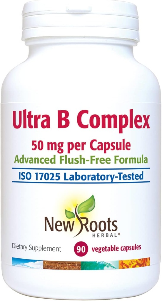 NEW ROOTS HERBAL Ultra Vitamin B Supplement (50mg) med vitamin B6, B12, Biotin | Avancerad Immune Support Supplement (90 Veg Caps) | Flush Free Formula