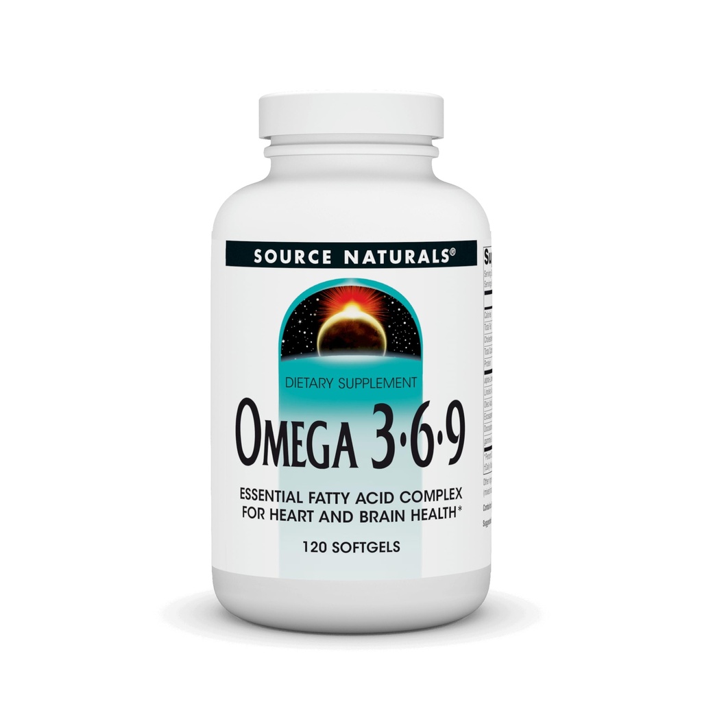 Källa Naturals Omega 3-6-9, Essential Fatty Acid Complex för hjärt- och hjärnhälsa * - 120 Softgels