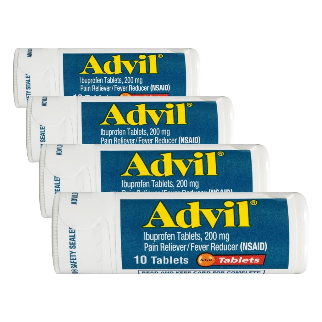 Advil Pain Reliever ja kuumeen reduktori, kipulääke Ibuprofeeni 200 mg päänsärkyyn, selkäkipuun, kuukautiskipuun ja nivelkipuun - 10 päällystettyä tablettia (pakkaus 4)