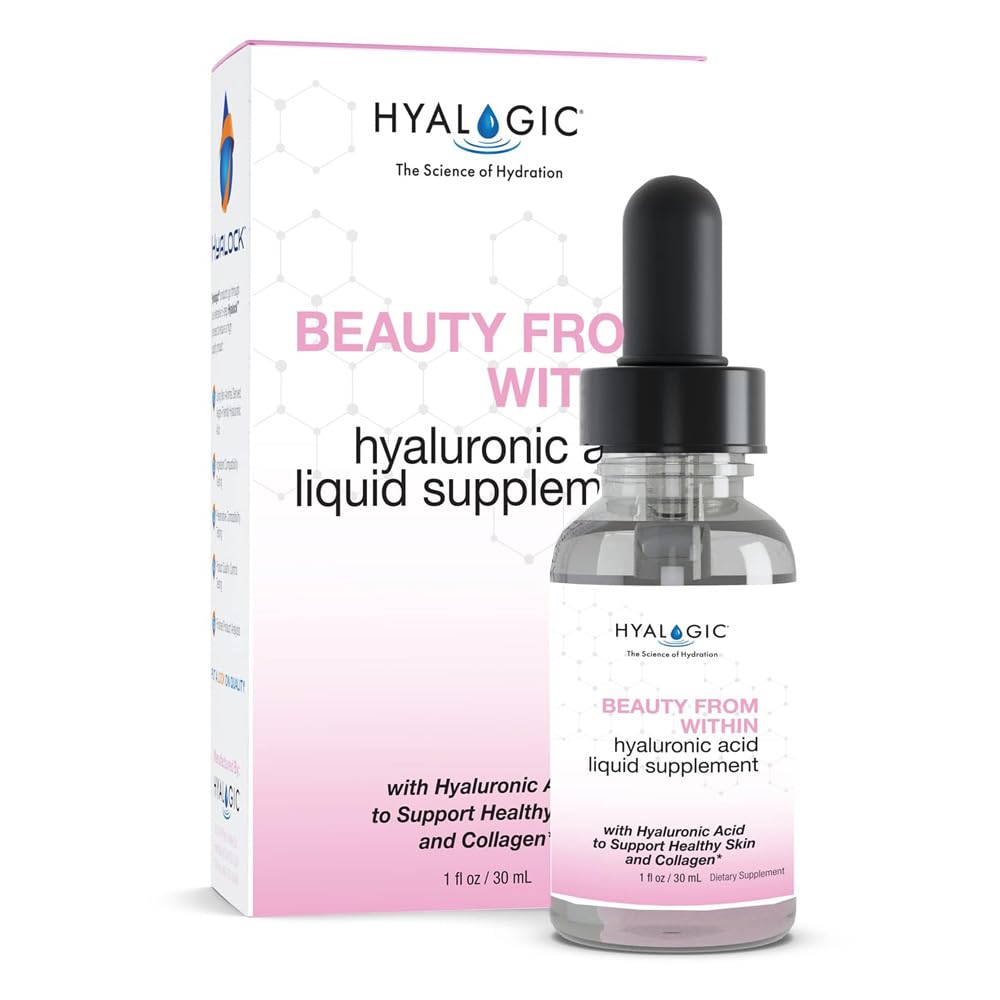 Hyaloginen kauneus Sisältä Hyaluronic Acid Liquid Supplement - Liquid Hyaluronic Acid for Skin Hydration, Joint Support, ja Kollageeni Boost - Vegaani, Gluteeniton, Odorless & Makuton (1 Fl Oz)
