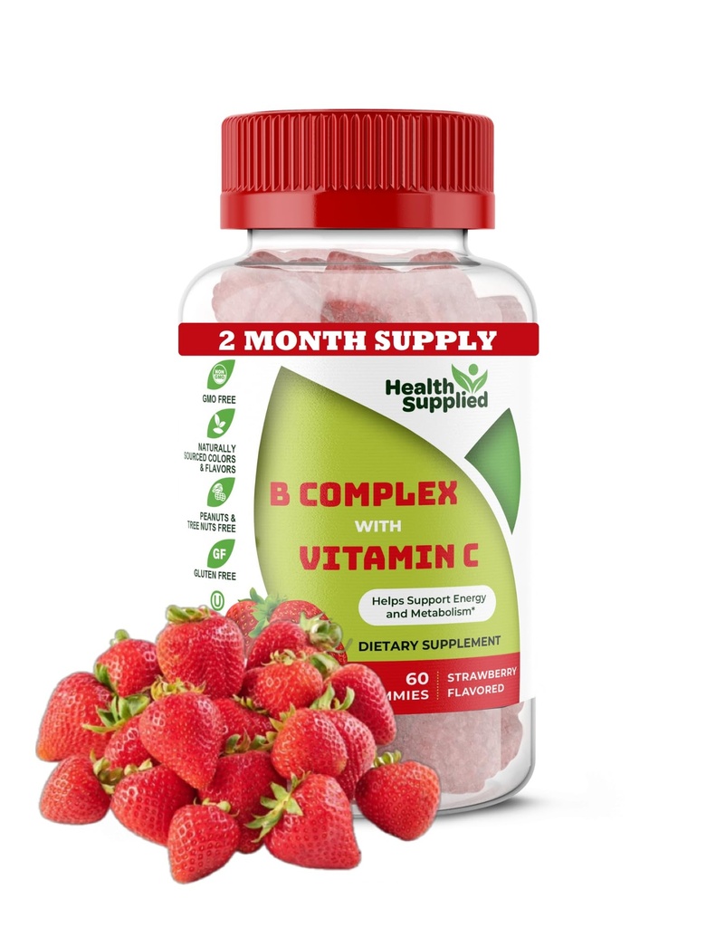 Mansikka maku B-vitamiini Complex Gummies - B Complex C-vitamiini - tukee hermostoa ja tehostaa energiatasot - Avustajat kognitiivinen toiminto - Suuri Paistaminen ja helppo niellä