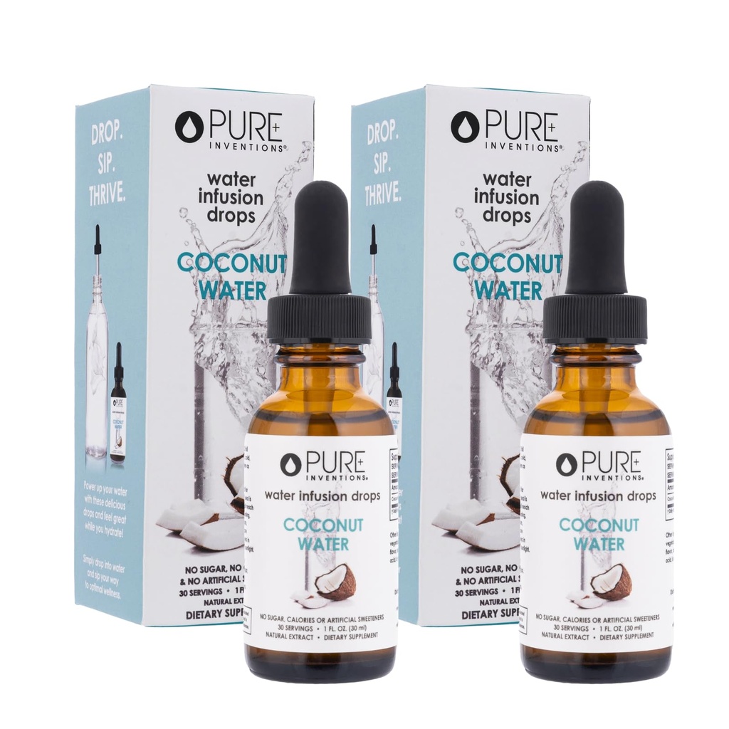 Rena uppfinningar - Coconut Water Infusion Drops - Drink & Water Enhancer - Med elektrolyter - Inga sockerarter, kalorier eller konstgjorda sötningsmedel - 30 portioner - 1oz - Pack på 2