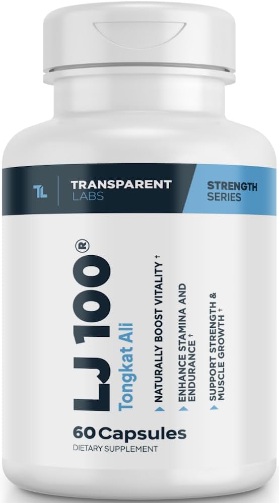 Läpinäkyvä Labs LJ100 - Eurycoma Longifolia Tongkat Ali Extract 100 mg kapselit Lean Body Mass, Strength, ja suorituskyvyn parantaminen - 60 Count