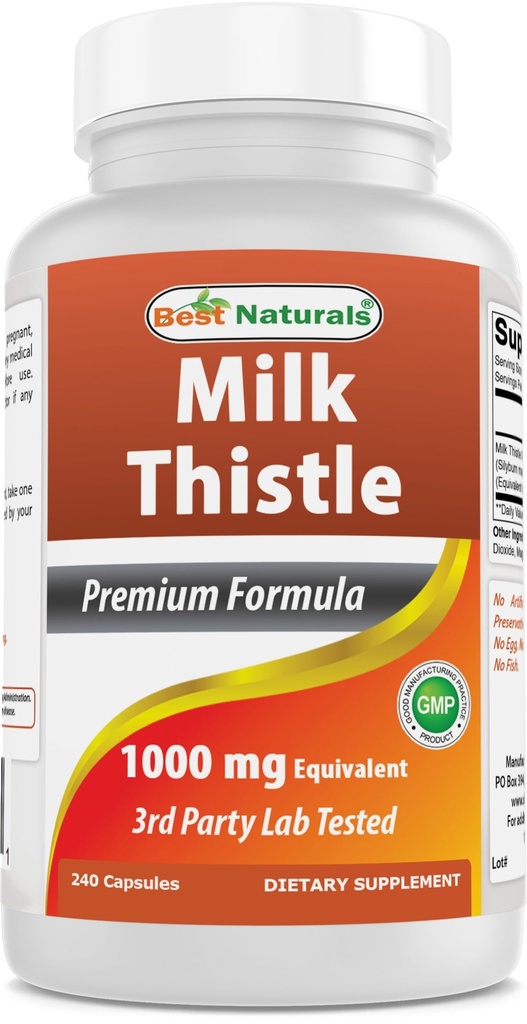 Best Naturals Milk Thistle Extract 1000mg Ekvivalenttinen - 240 kapselia - ei-GMO & gluteeniton (240.