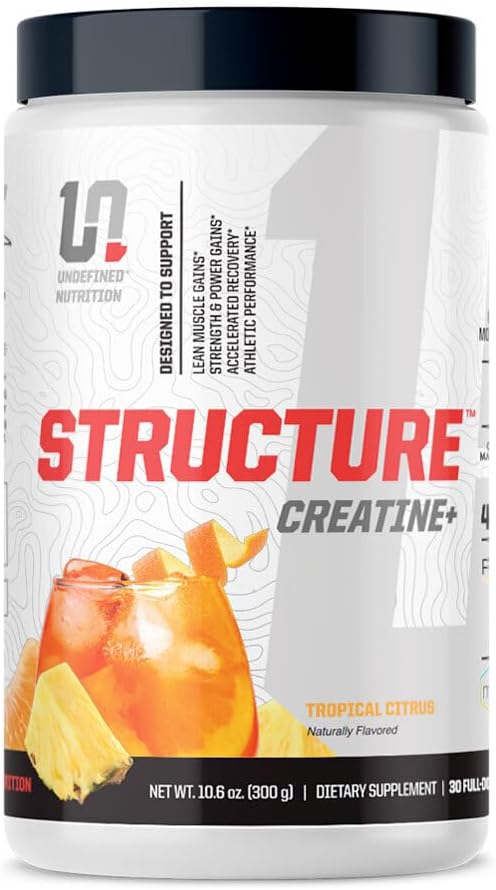 Undefined Nutrition Structure Creatine + av Brian Shaw (30 portioner) -Micronized Creatine Monohydrate + Magnesium Creatine Chelate & HMB och PEAK ATP-Strength, Power, Recovery (10.6oz, Tropical Citrus)
