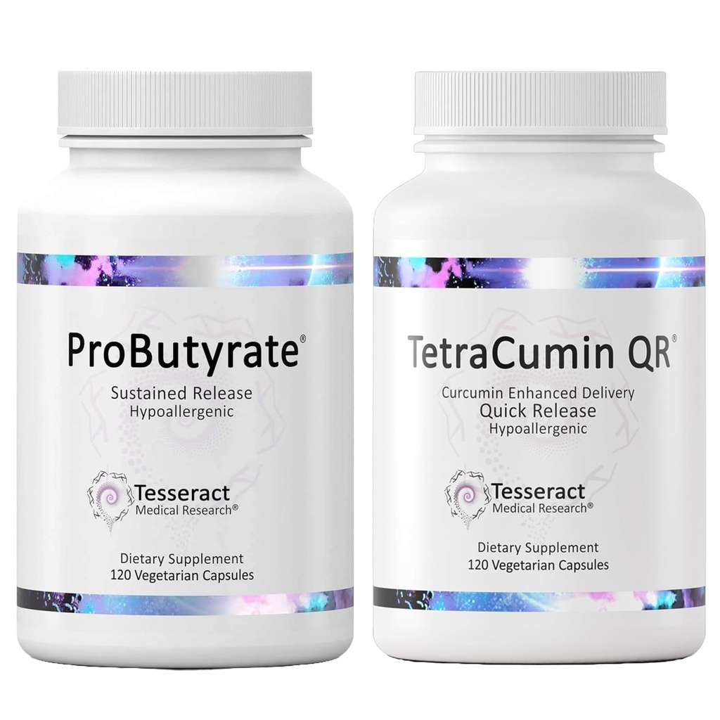 Tesseract Medical Research Optimal Gut & Tissue Bundle, Butyric Acid Complex Gastrointestinal ja Curcumin Metabolite Joint Relief Supplement