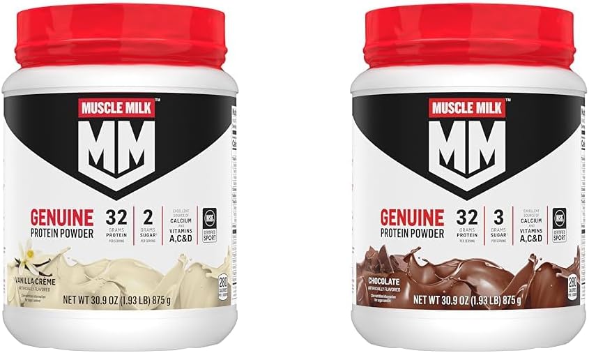Muscle Milk Aitoa proteiinia Powder Bundle, Vanilla Crème 1,93 punta 12 Tarjoilut 32g Proteiinia 2g Sokeria ja suklaata 1,93 punta 12 Tarjoilut 32g Proteiinia 3g sokeria