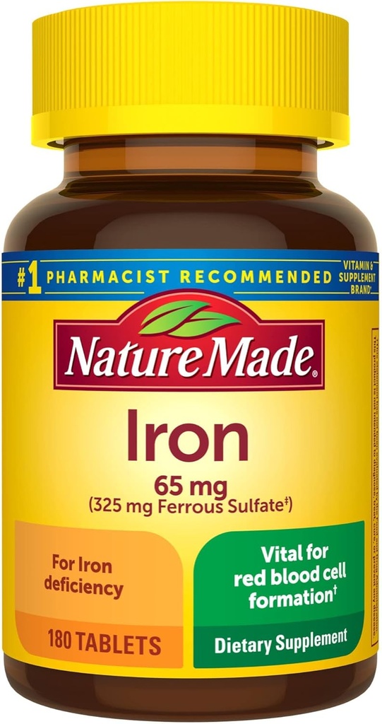 Nature Made Iron 65 mg (325 mg Ferrous sulfaatti) Ravintolisä Red Blood Cell Support 180 tablettia (pakkaus 1)?