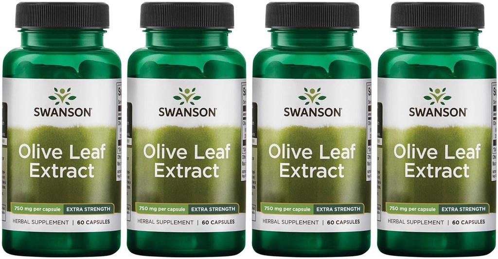 Swanson Olive Leaf Extract kapselit 20% Oleuropein - (60 kapselia, 750 mg Each) 4 pakkaus