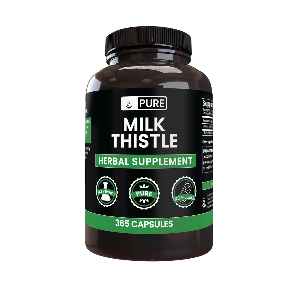 Puhdasta alkuperäisiä ainesosia Milk Thistle (365 kapselia) Ei magnesiumia tai riisiä Fillers, aina puhdas, Lab vahvistettu
