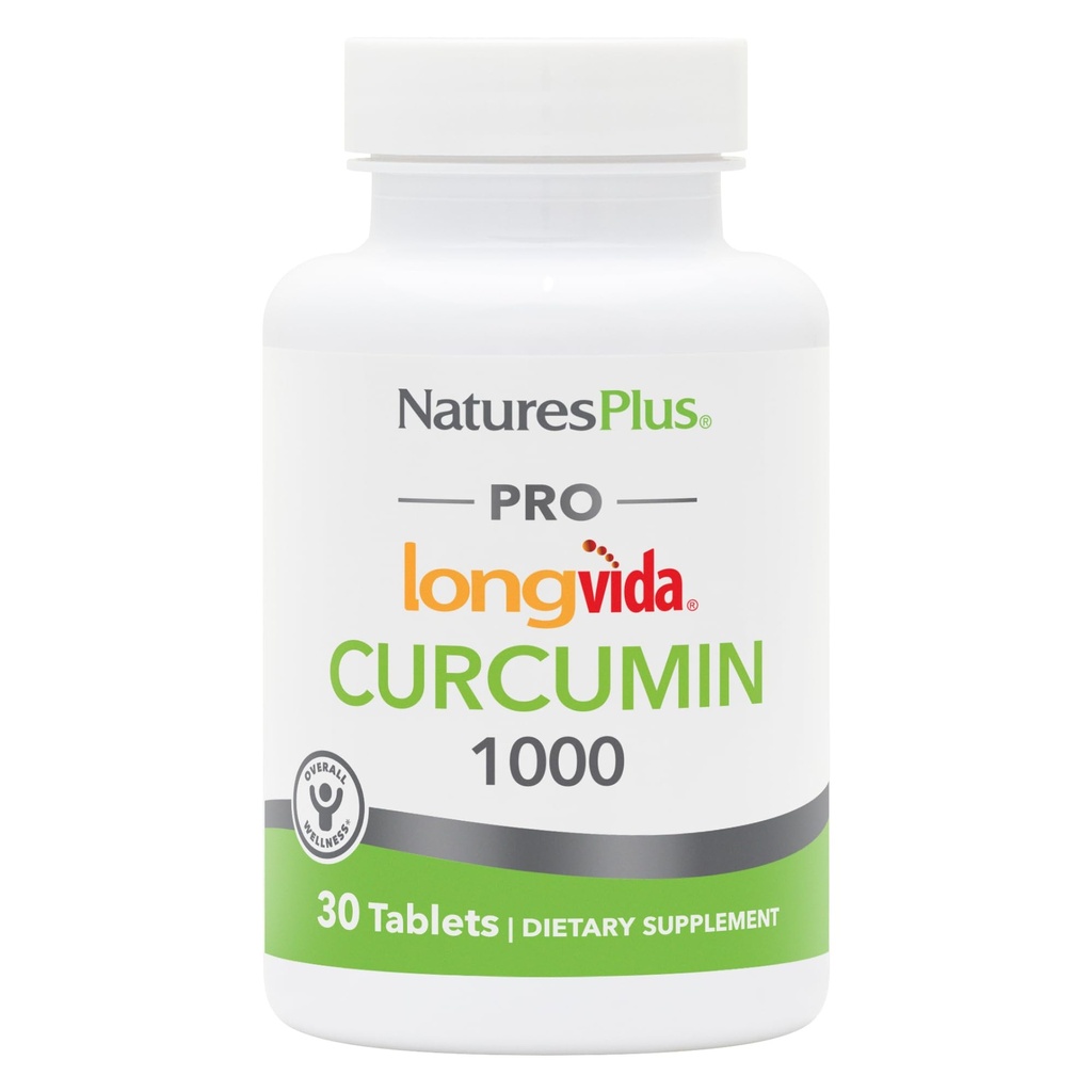 NaturesPlus PRO Longvida Curcumin 1000 mg - 30 tabletter - främjar hälsosamt fri radikalt skydd - Icke-GMO, Vegan & Gluten Fri - 30 portioner