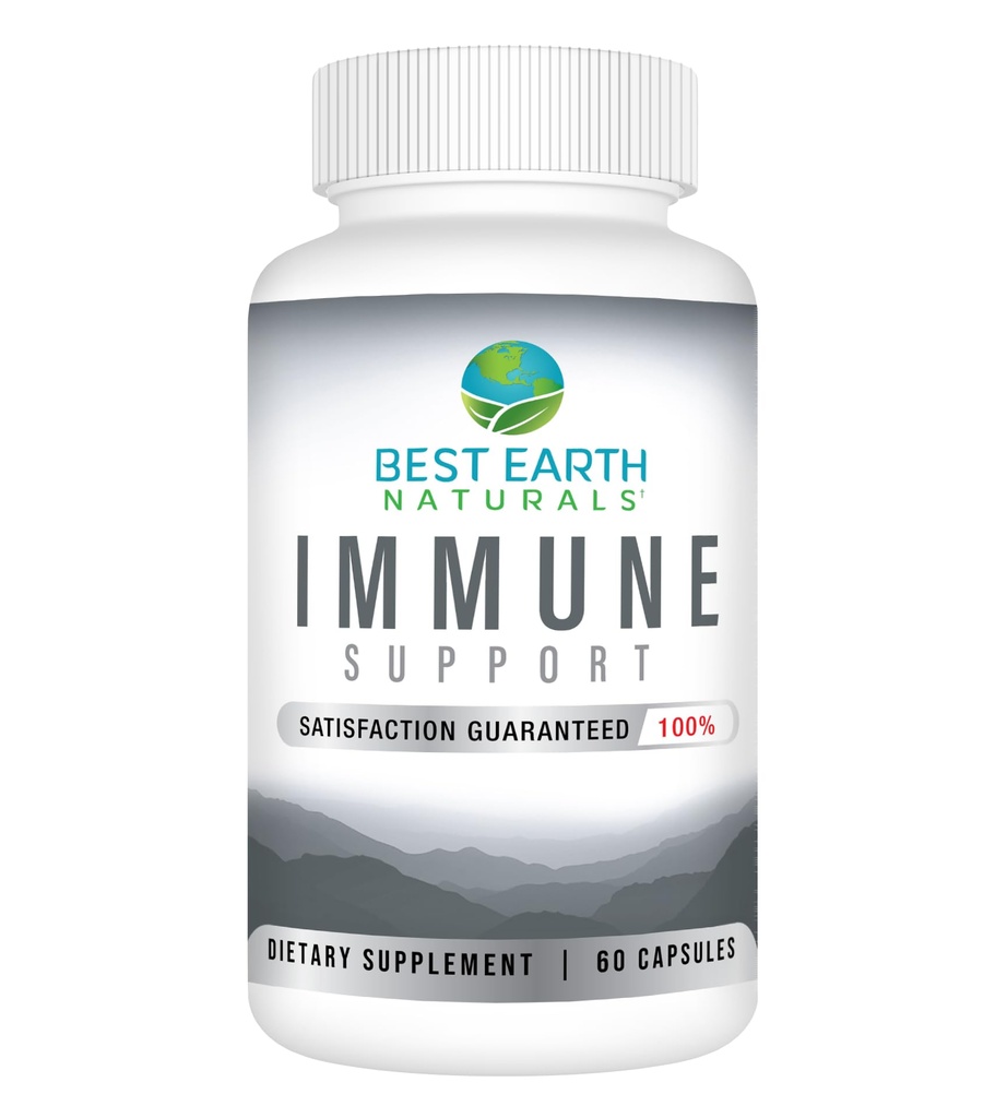 Best Earth Naturals Immuuni tuki täydentää - Multi Vitamiinit aikuisille C-vitamiini 30 mg, E-vitamiini 30 Iu, Turmeric, Sienet, Valkosipuli täydentää & enemmän - 60 kapselia