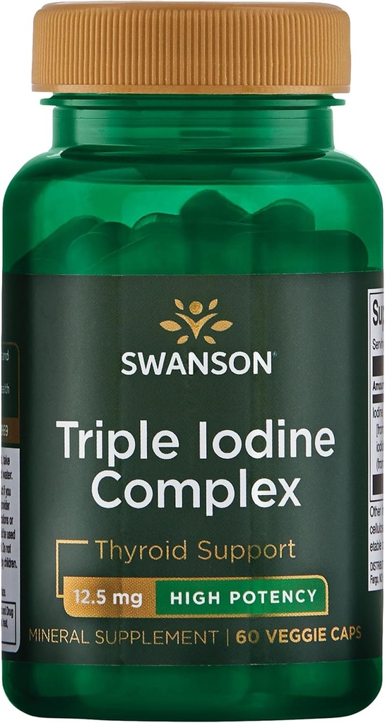 Swanson Triple Jodi Kompleksi-luonnollinen täydentää Vital Kilpirauhasen tuki-promootit Metabolinen toiminto, lisääntynyt punasolujen tuotanto, & Heart Health-(60 Kasviskapselit, 12, 5 mg Each) 1 pakkaus