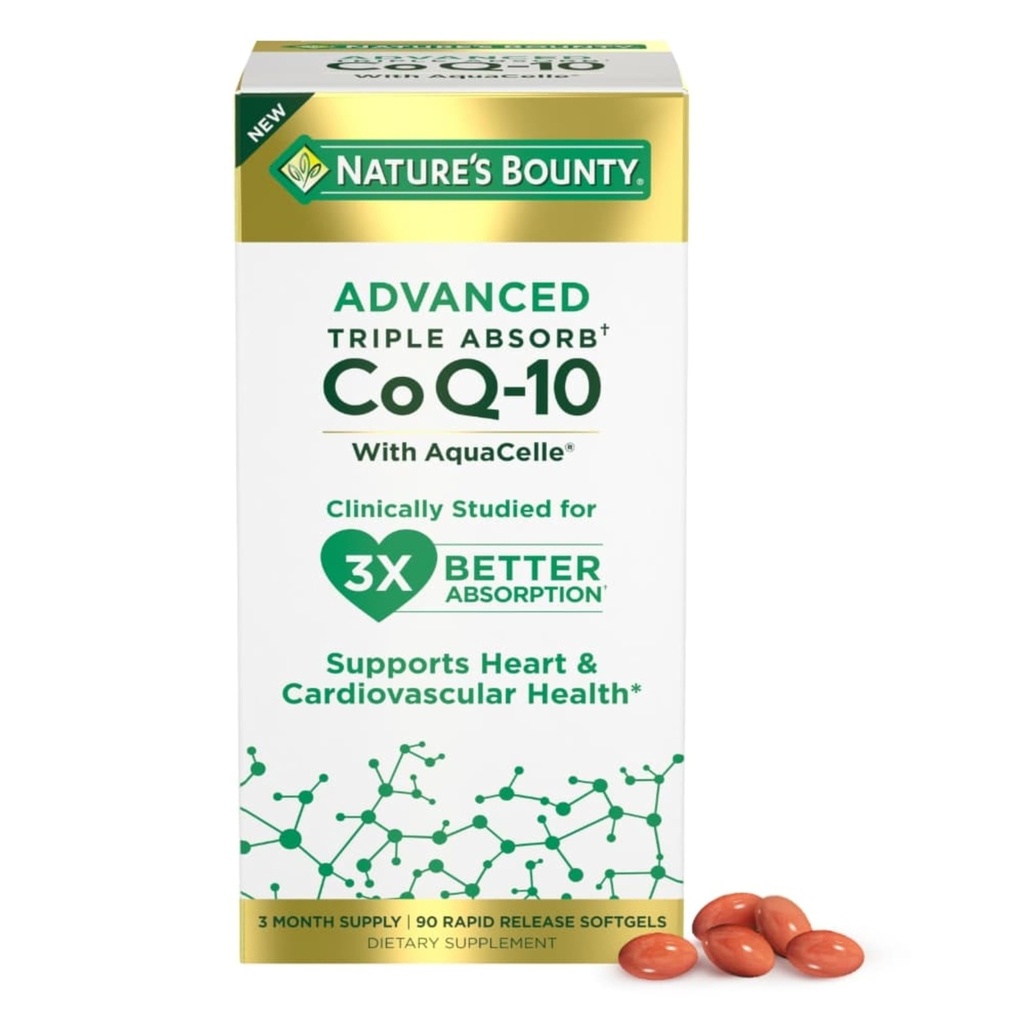 Naturens Bounty Advanced Triple Absorb Co Q-10, Heart Health, Rapid Release Softgels, 90 Ct