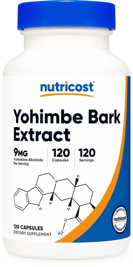 Nutricost Yohimbe Bark Extract 450mg (9mg Yohimbine Alkaloids), 120 kapslar - Extra styrka, Glutenfri, icke-GMO
