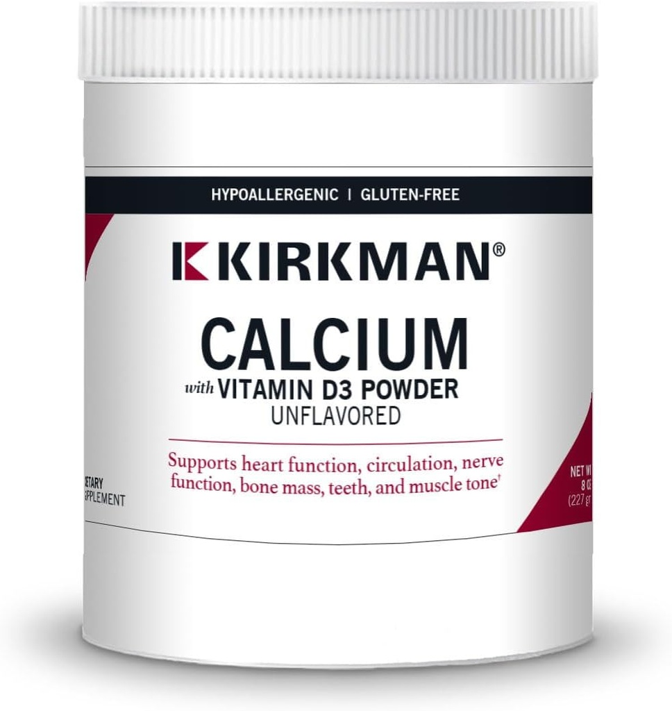 Kirkman - Kalcium med vitamin D3-pulver - 8 oz - Essential Minerals - hjälper till att upprätthålla starka ben - Osmakad