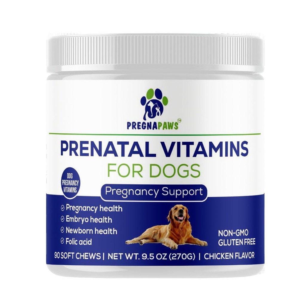 Koiran prenataali vitamiinit - tukee terveellinen raskaus, koiranpentukehitys & imetys - Rikas Foolihappo, rauta & kalsium - Advanced Prenatal Supplement raskaana ja hoitokoira - 90 pehmeä purukumia