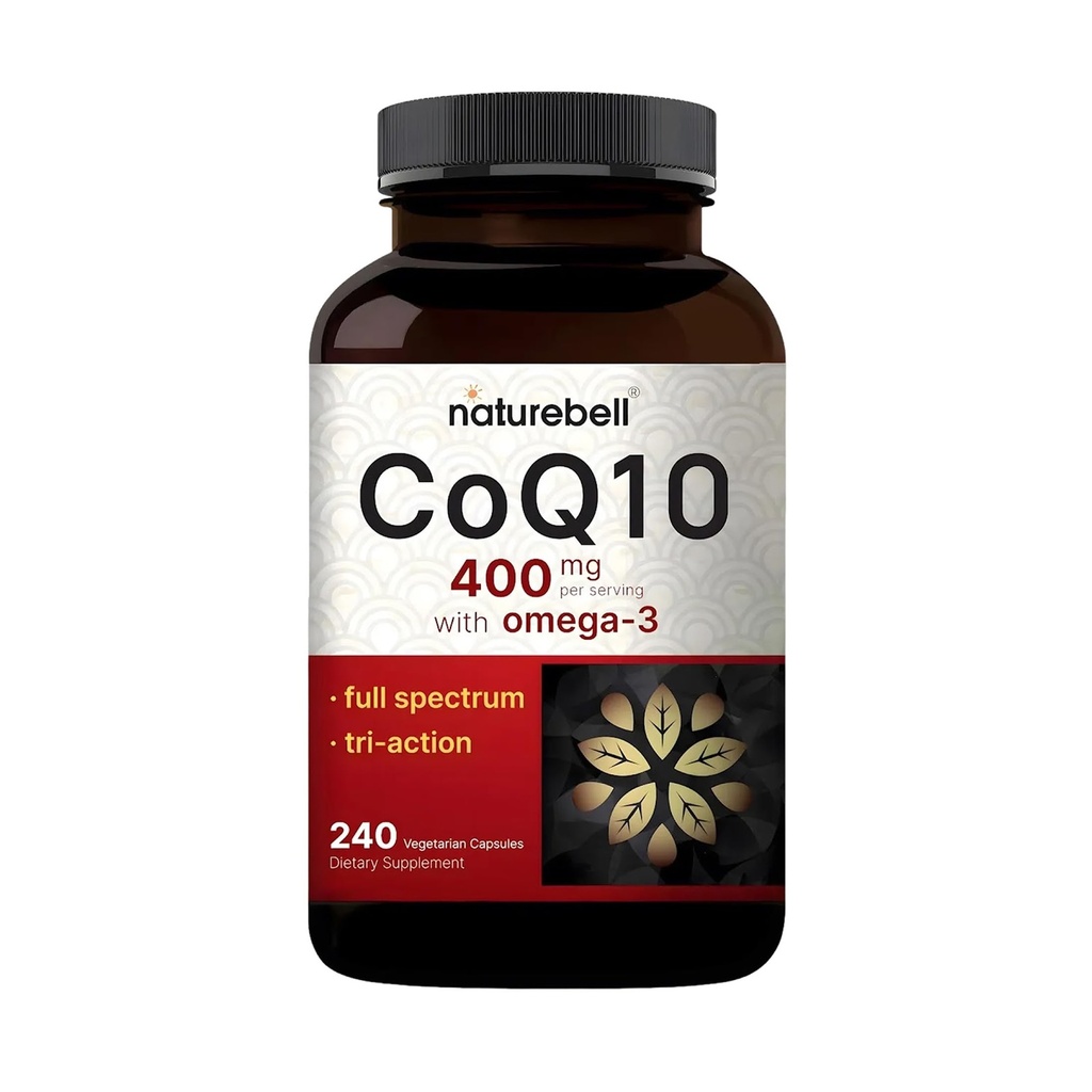 NatureBell CoQ10 400mg Omega-3-240 kapselit - Antioksidantti täydentää sydämen ja energian terveys tuki - tukee soluenergiaa* - extra vahvuus Coenzyme Q10