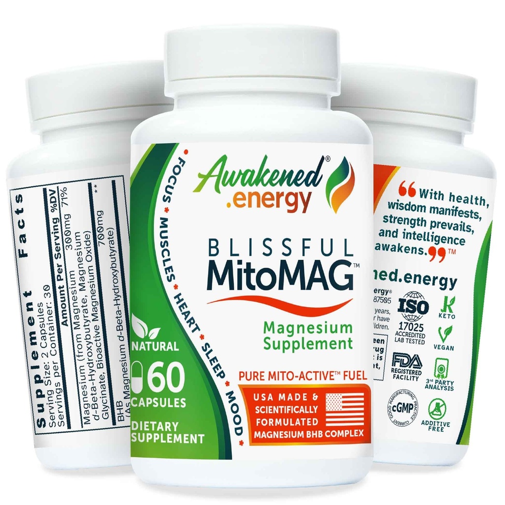 Blissful MitoMag ... 300mg Elemental Magnesium Complex: Mg Glycinate, Mg BHB - Sleep Muscles Mood Energy Cognitive Focus Calm ...