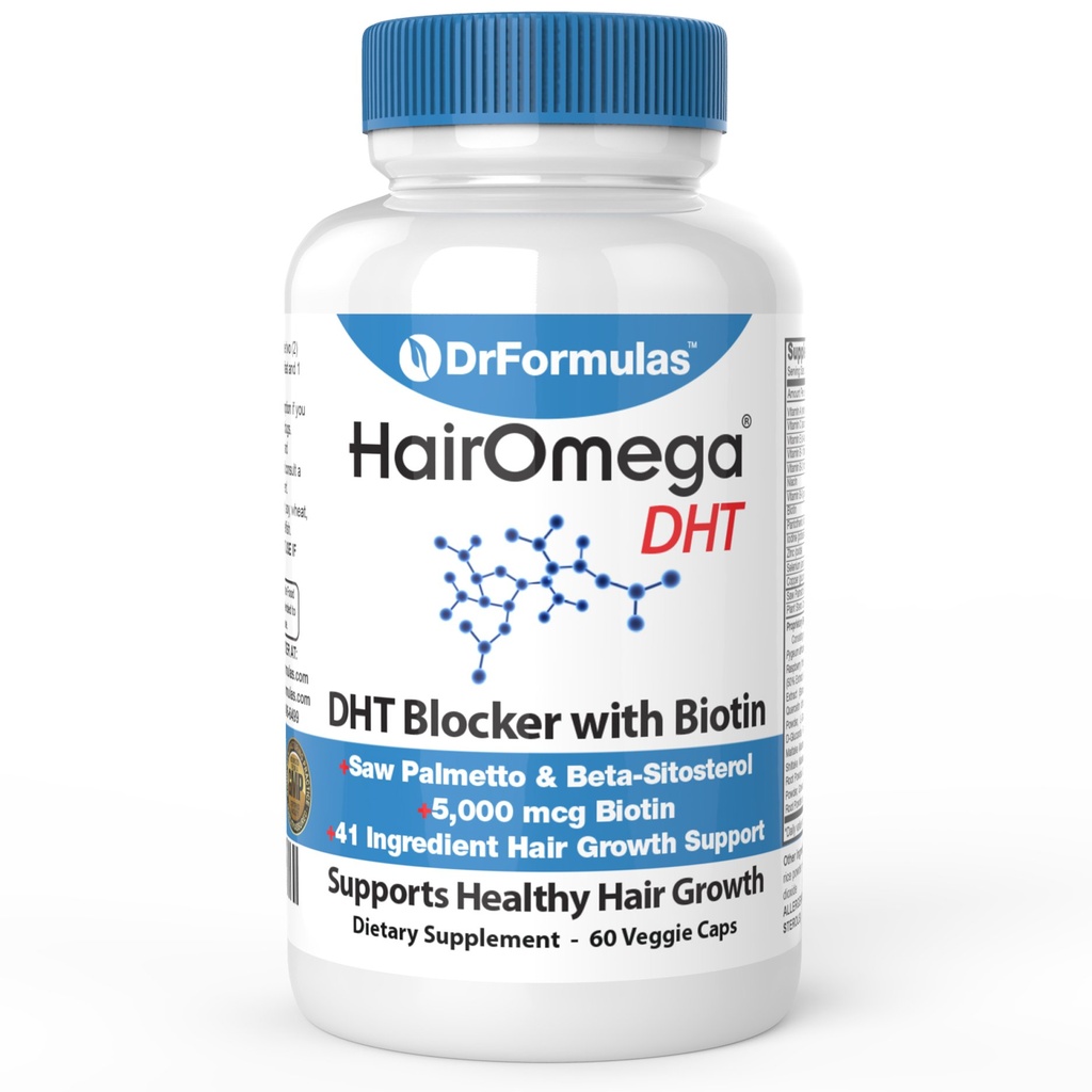 DrFormulas HairOmega DHT Blocker Biotin 5000 mcg Vitaminer för Hair Growth Supplement | Hair Loss Pills för kvinnor och män, 30 Day Supply