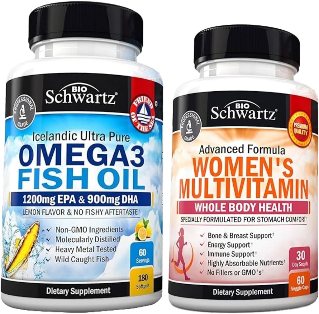 Päivittäinen monivitamiini naisten kapselit (1 kuukausi tarjonta) Plus kolminkertainen vahvuus Omega 3 Fish Oil Softgels (2 kuukausi tarjonta)
