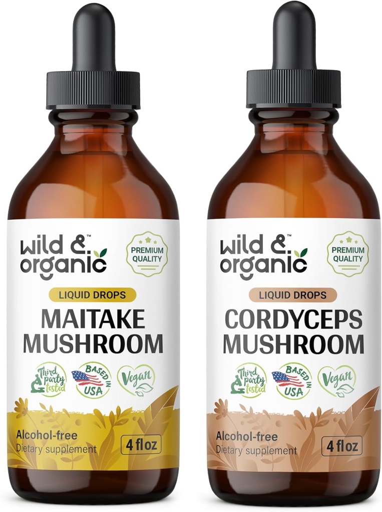 Luonnonvarainen ja luonnonmukainen Maitake Mushroom Tincture 4 fl oz & Cordyceps Mushroom Tincture 4 fl oz