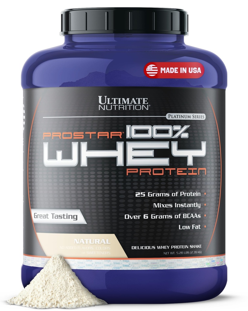 Ultimate Nutrition Prostar Whey Protein Powder Isolate, Natural - Low Carb, High Protein Powder Shake for Muscle Gain & Recovery - Alhainen natrium, matala rasva & Keto Friendly - 5,28 lbs Tub