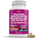 NEW AGE Collagen Pills Biotin Keratin Saw Palmetto Hyaluronic Acid - Hair Skin och Nails Vitaminer och DHT Blocker med vitamin E Folic Acid Pumpkin Seed MSM- 90 Count