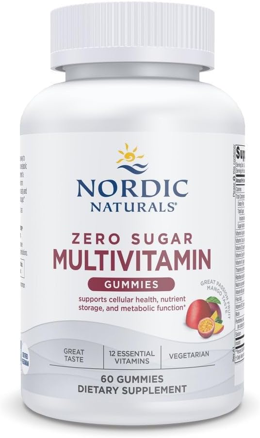 Nordic Naturals Zero Sugar Multi Gummies - Vegetarian Multivitamin Supplement - Passionfruit Mango - 60 Pectin-Based Gummies - 12 Vitaminer för vuxna - Icke-GMO - 30 portioner