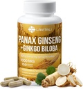 Ginseng & Ginkgo Biloba 150 kasviskapselit, energia Ginseng juuriuutejauhe, jossa Ginkgo Biloba-uute, 100% luontaista ja ei- gammageeninen, vegaaninen, gluteeniton, maidoton