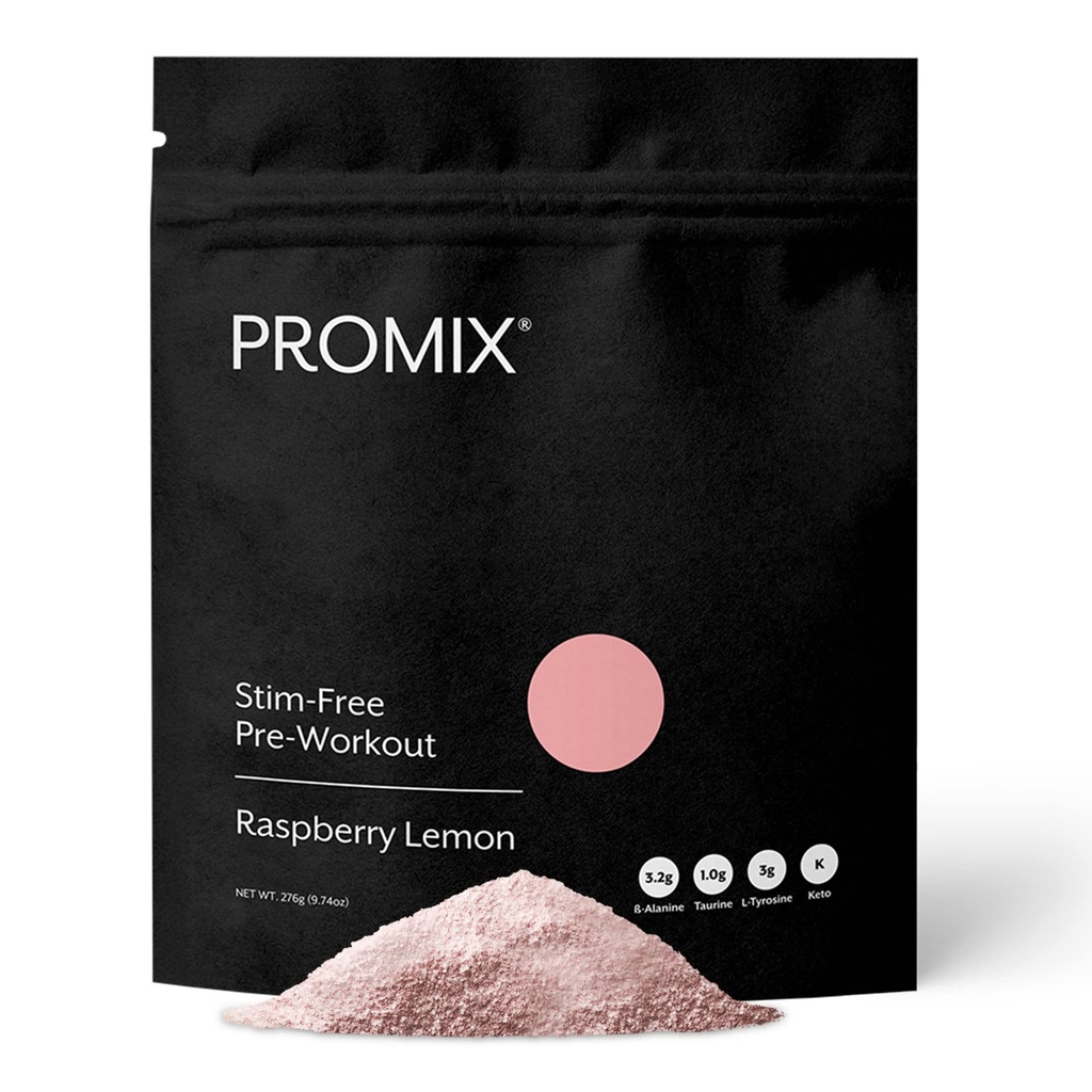 ProMix Nutrition Stim-free Pre-Workout Powder, Vadelma sitruuna - 274g - Maksimoi Focus, energia & suorituskyky - B12-vitamiini, tauriini, beta- alaniini & L-tyrosiini - 30 tarjoilua (paketti 1)