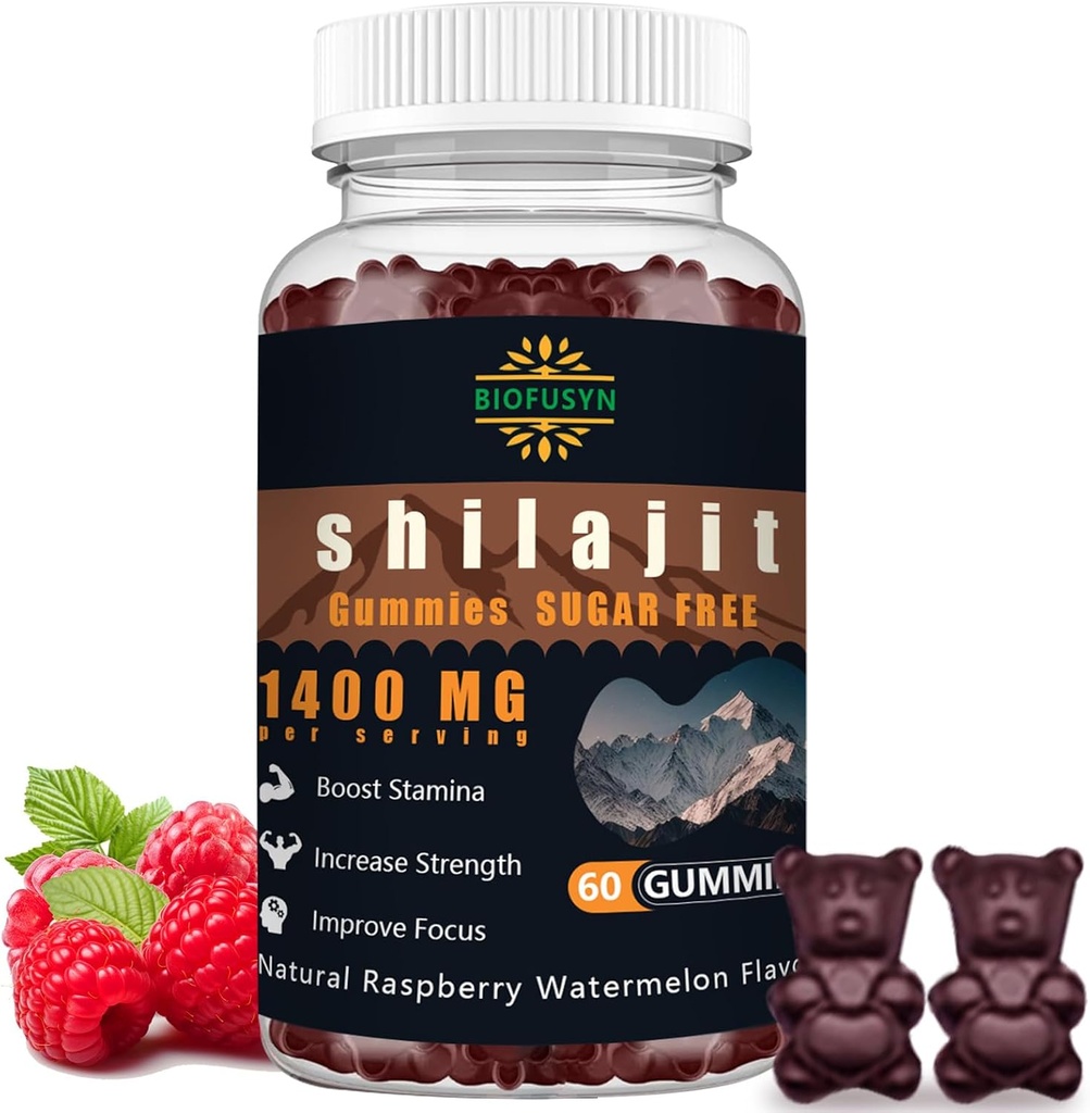 Shilajit Gummies for Men & Women - 1400mg, Pure Himalajan Supplement, High in Minerals & Fulvic Acid, Energy, Brain, Immuniteetti Boost, Vadelma Vesimeloni maku