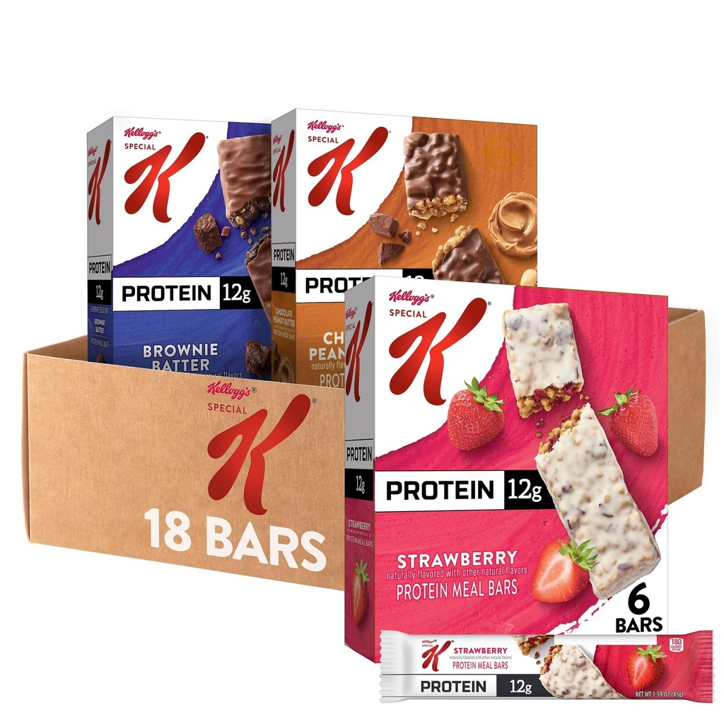 Special K Bar Protein Meal Bars, Aterian korvaus, Bulk Protein Välipalat, Variety Pack (3 Boxes, 18 Count)