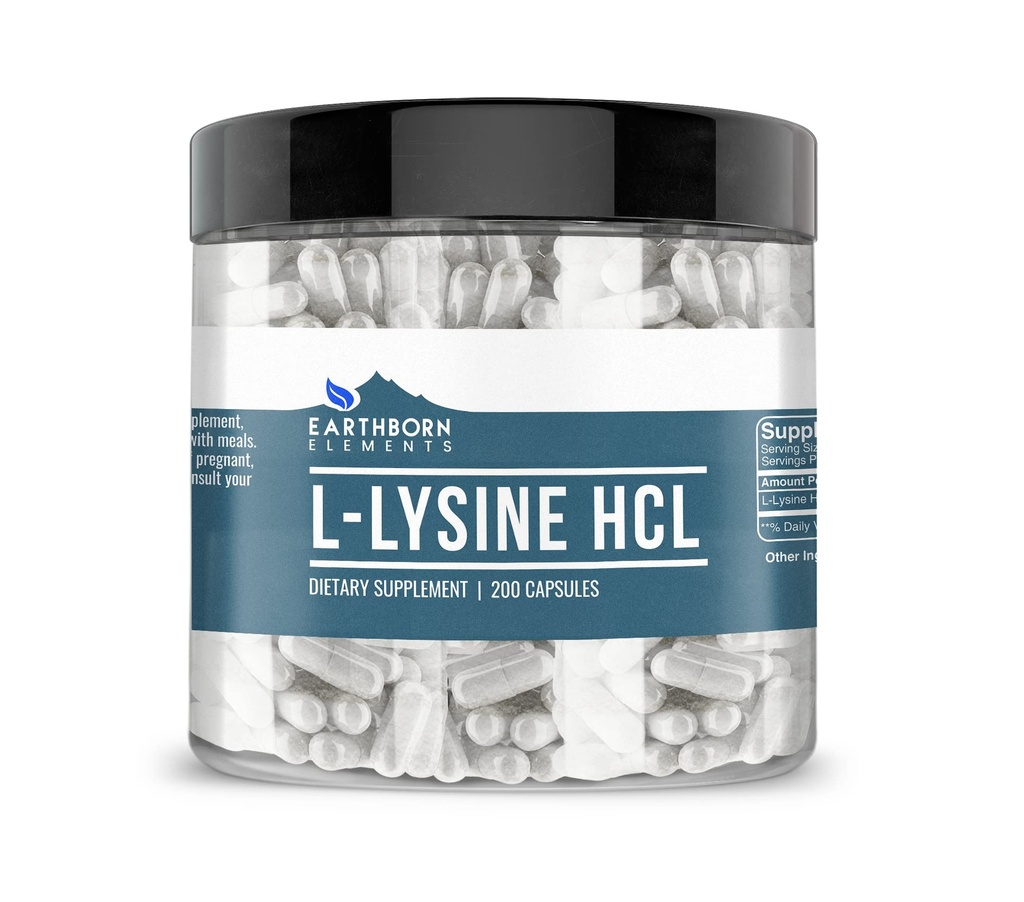 Maassa syntyneet elementit L-Lysine HCL 200 kapselia, puhdas ja laimentamaton, ei lisäaineita