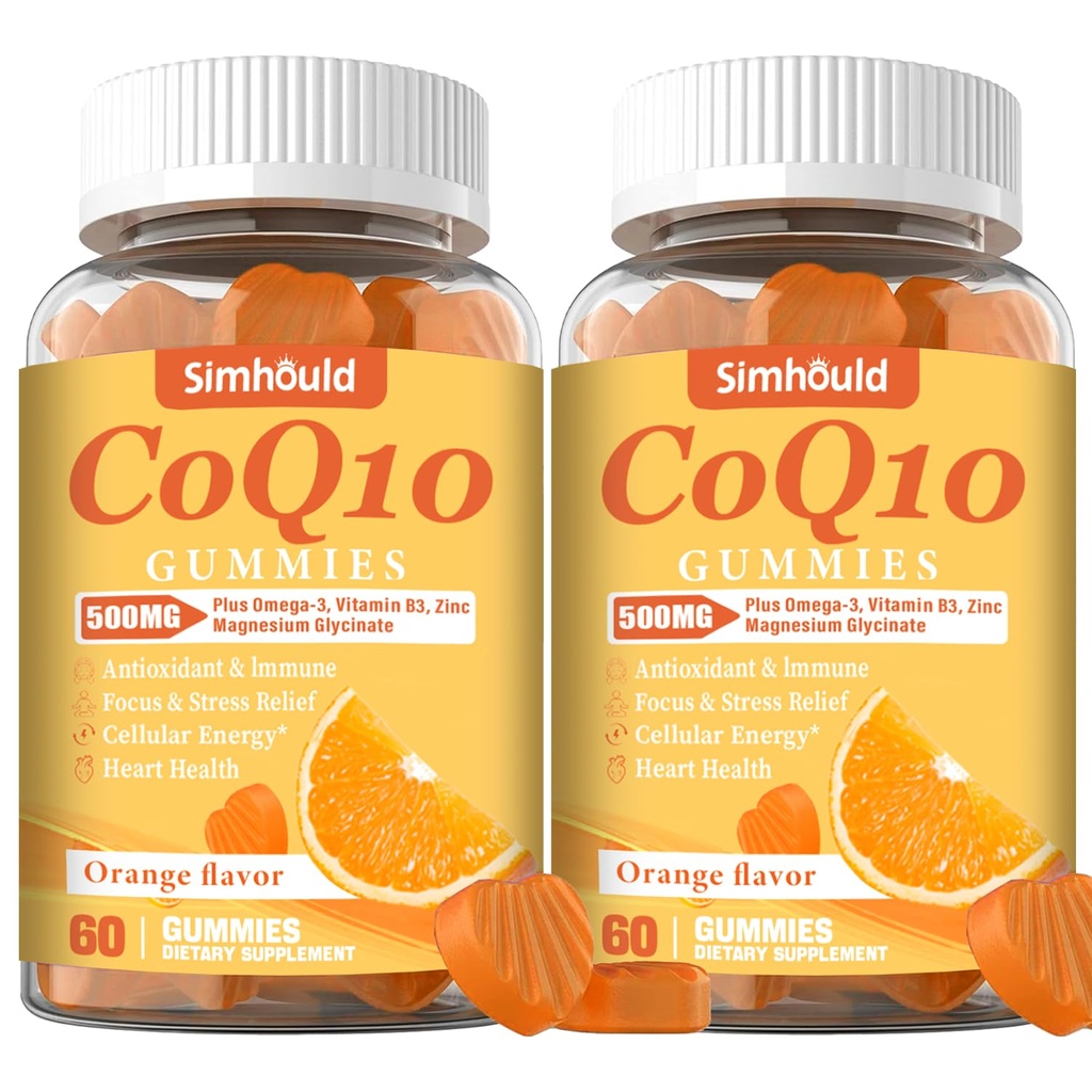2 Pack CoQ10 500MG Gummies - Plus Omega-3, magnesium, B3-vitamiini ja sinkki - 3X Parempi imeytyminen Coenzyme Q10 lisäravinteet sydämen terveyteen, soluihin energia & antioksidantti, ei-GMO 120 kreiviä