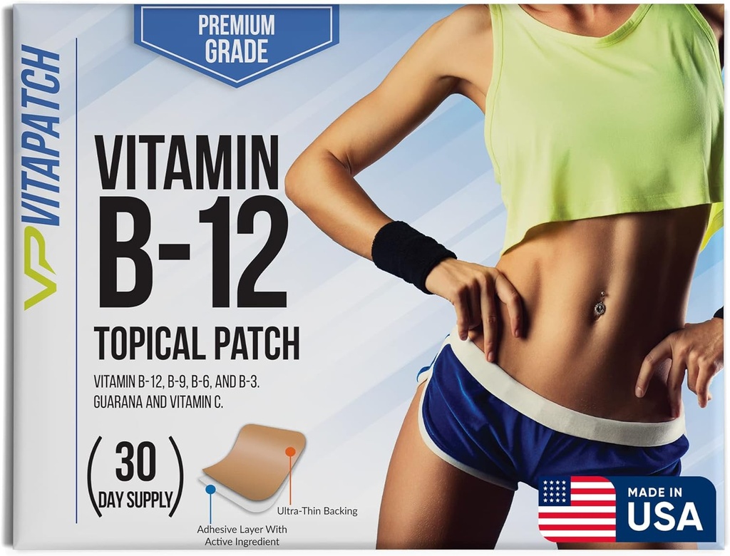 Premium Grade B12 Patches 30 Day Supply B12 Patch - Made with Vitamin B12 Methylcobalamin for Energy & Vitamin Guarana - 100% tillverkad i USA