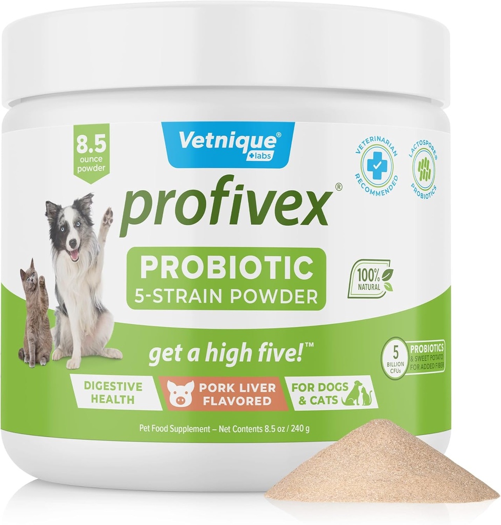 Vetnique Labs Proviex Probiootit koirille Kaikki luonnolliset koiran purukumia & jauhetta digestiivinen terveys Probiootti täydentää koirille 5 kanta Probiootit & Prebiootit (Powder, 8.5oz)