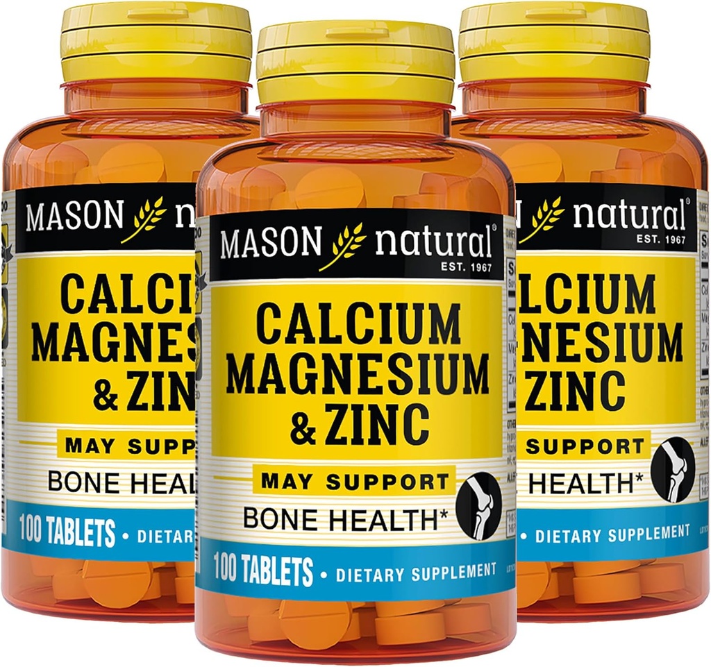 Mason luonnollinen kalsium Magnesium ja sinkki, 300 päivää toimitus, tukee normaalia luun terveyttä ja immuunijärjestelmän Booster, 3 pakkaus