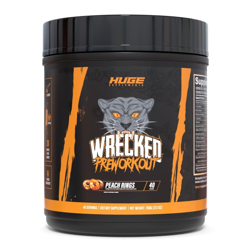 Wrecked Pre Workout Powder, Advanced Formula, Boosts Energy, Focus, Pumps & Performance, 10g L-Citrulline, 6.4g Beta Alanine, 5g Tyrosine, 1g Alpha GPC, 375mg Fast-Acting Caffeine & More (40 portioner)