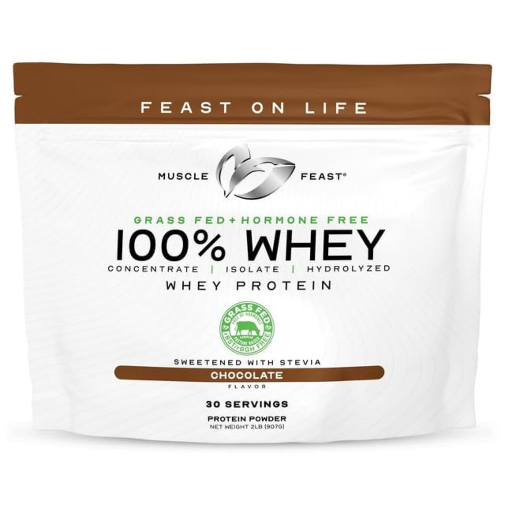 Muscle Feast 100% Grass Fed Whey Protein Powder, All Natural Hormone Free Paure Raised Whey Protein Powder for Women & Men- Whey Concentral, Isolate & Hydrolysed Protein Powder Blend - suklaa, 2lb