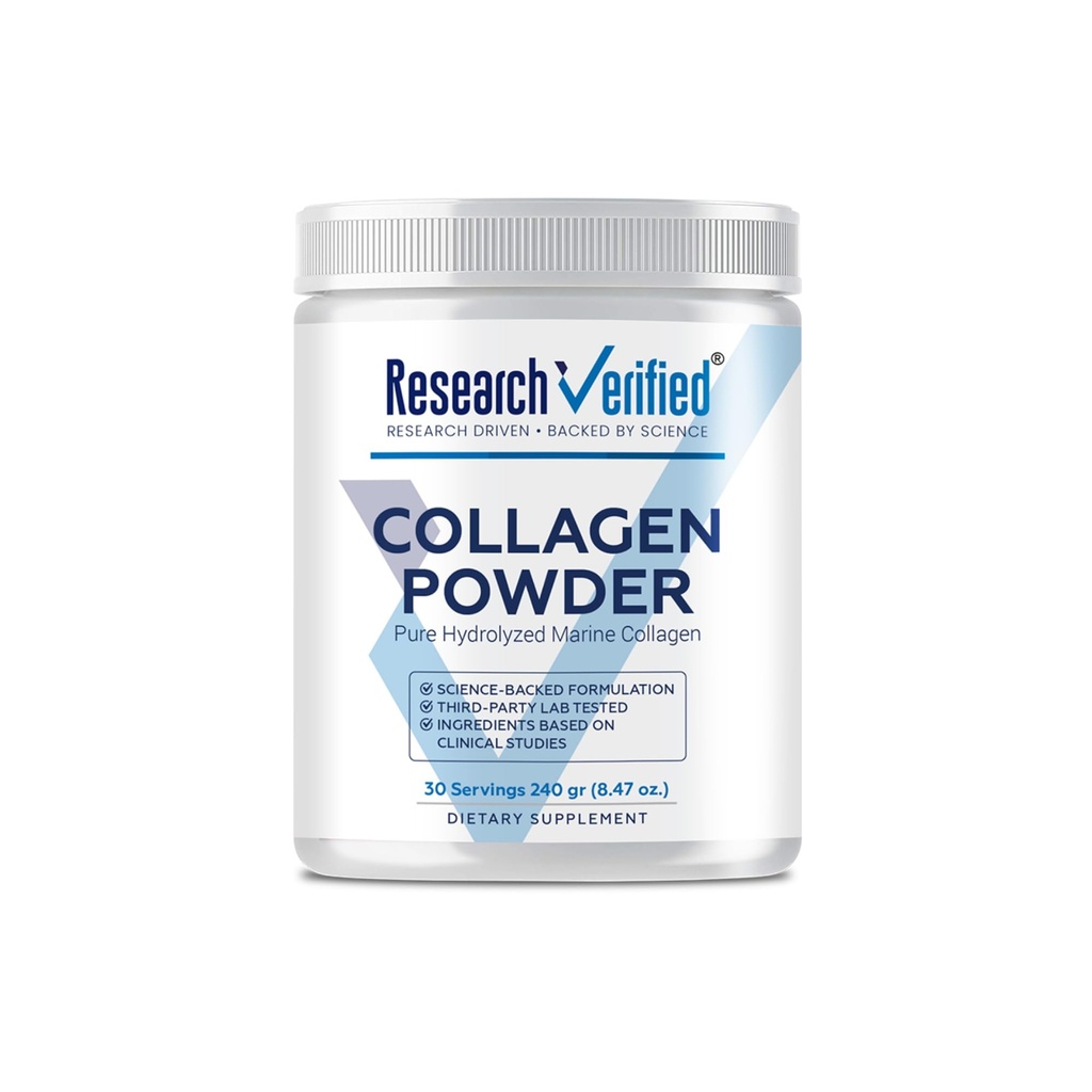 Tutkimus Varmennettu® Collagen Powder - Hydrolysed Marine Collagen - makuamaton - ihon nesteytys ja elastisuus, lihasten Recovery, ei GMO - 30 Scops per container - 1 kuukausi toimitus