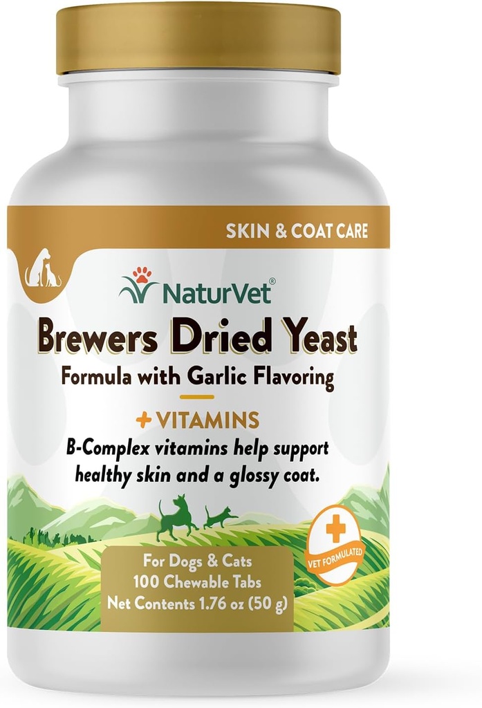 NaturVet Brewers kuivattu hiiva Formula valkosipulin maku Plus vitamiineja koirille ja kissoille, purutabletteja, valmistettu Yhdysvalloissa globaalisti lähde ainesosat 100 Count
