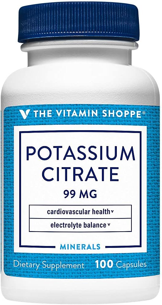 Vitamin Shoppe kaliumcitrat 99MG, stöder kardiovaskulär och cellulär hälsa (100 kapslar)