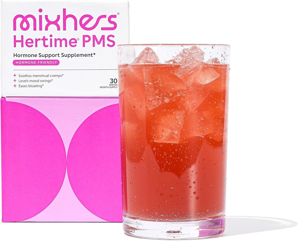 MIXHERS Hertime PMS - Hormonaalinen tuki naisille - PMS & Menstrual Comfort - Chasteberry, Peony Roots, Siperian Ginseng - Sugar Free - Granaattiomena