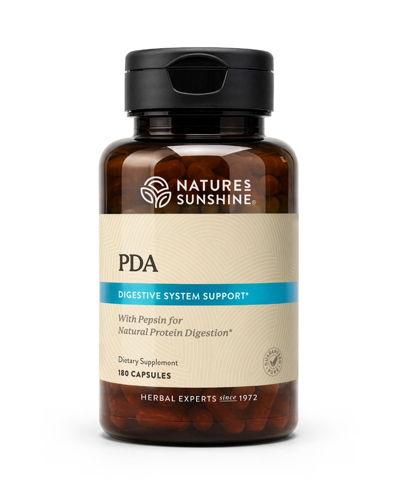 Naturens Sunshine PDA-kombination, 180 kapslar | Hydroklorsyra och pepsintillskott som hjälper till att bryta ner proteiner i Digestive Tract