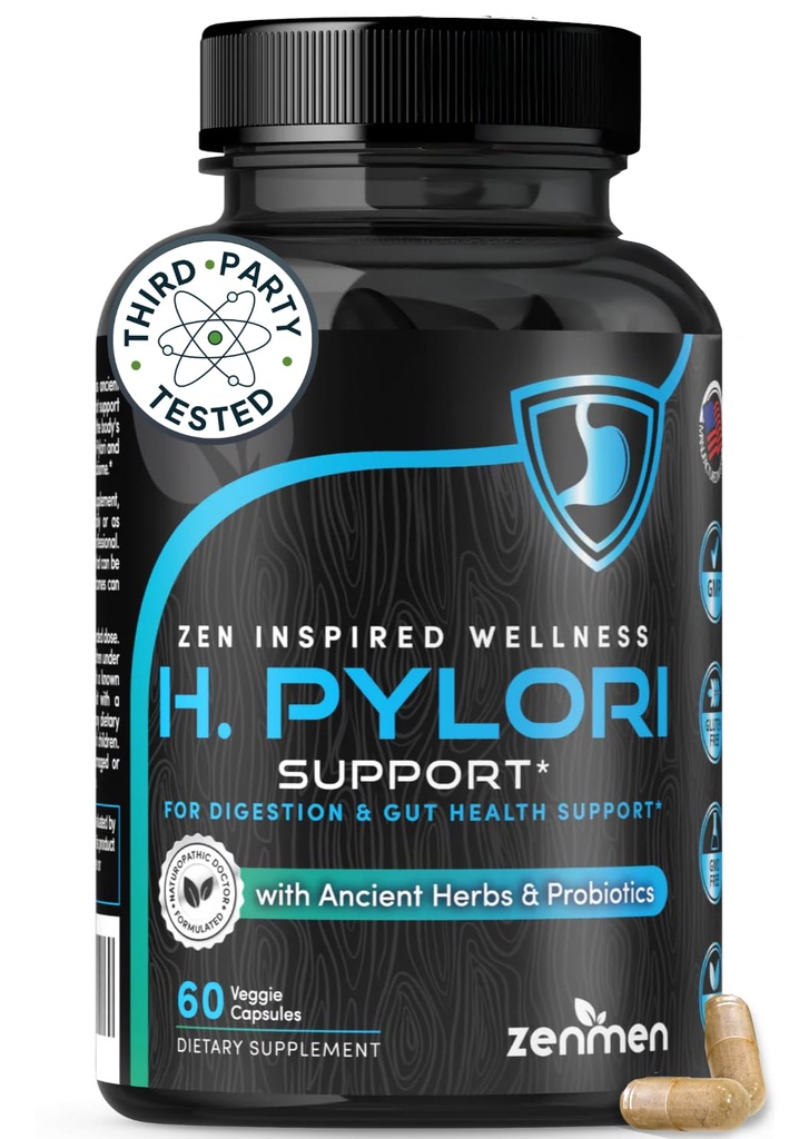 Zenmen H. Pylori Support | Lactobacillus Reuteri Probiotic med Mastic Gum för Digestion & GI Health - Tredje part testad, 60 Vegan kapslar, tillverkad i USA