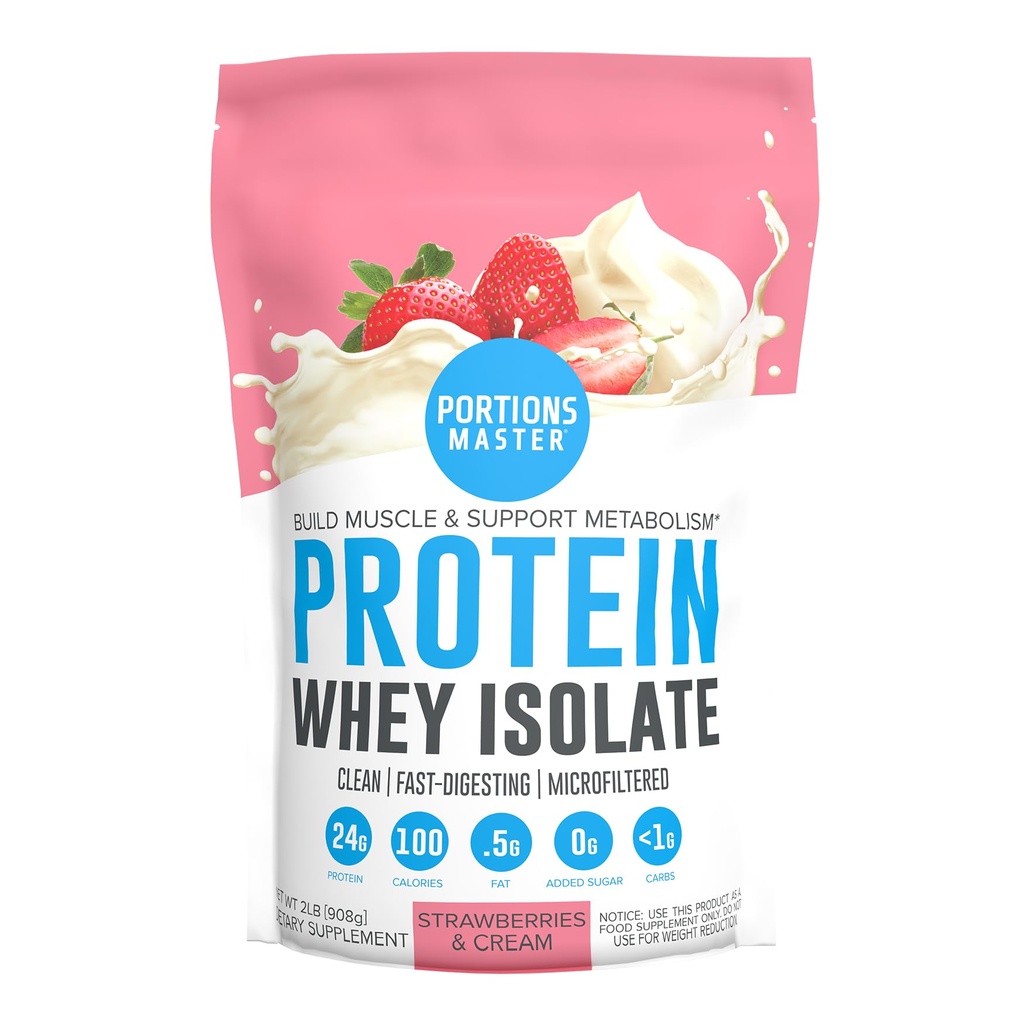 Portit Master CFM Hera-isolaattiproteiinijauhe, 2 LB, 23g matalakarb, vähärasvainen, kylmäkäsitelty, nopea absorbointi, lihasten kasvu & Recovery Support (Strawberrys & Cream)