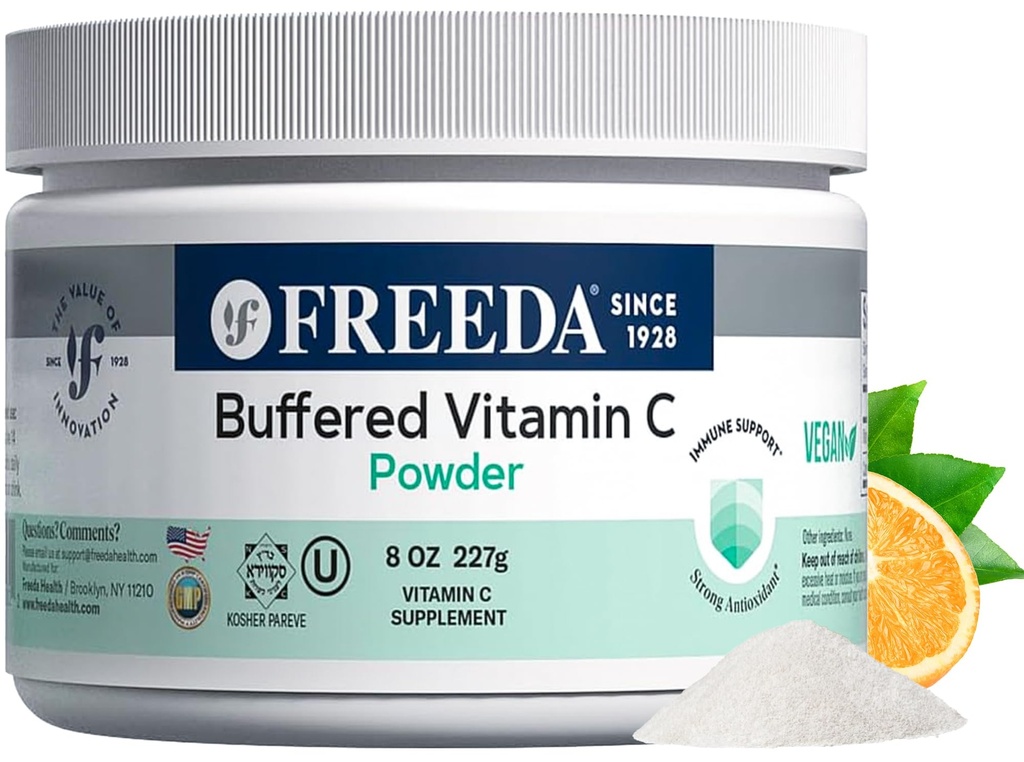 FREEDA puskuroitu C-vitamiinijauhe (Kalsiumaskorbaatti) 