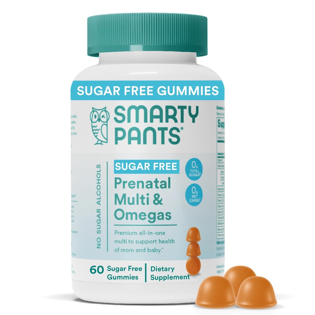 SmartyPants Prenatal vitamiineja naisille, sokerittomat monivitamiini Gummies: Metyylifolaatti, Omega 3 (ALA) D3, C-vitamiini, B12, B6, A, K & Sinkki, Inositoli, Erytritol Free, 60 Count (20 päivän tarjonta)