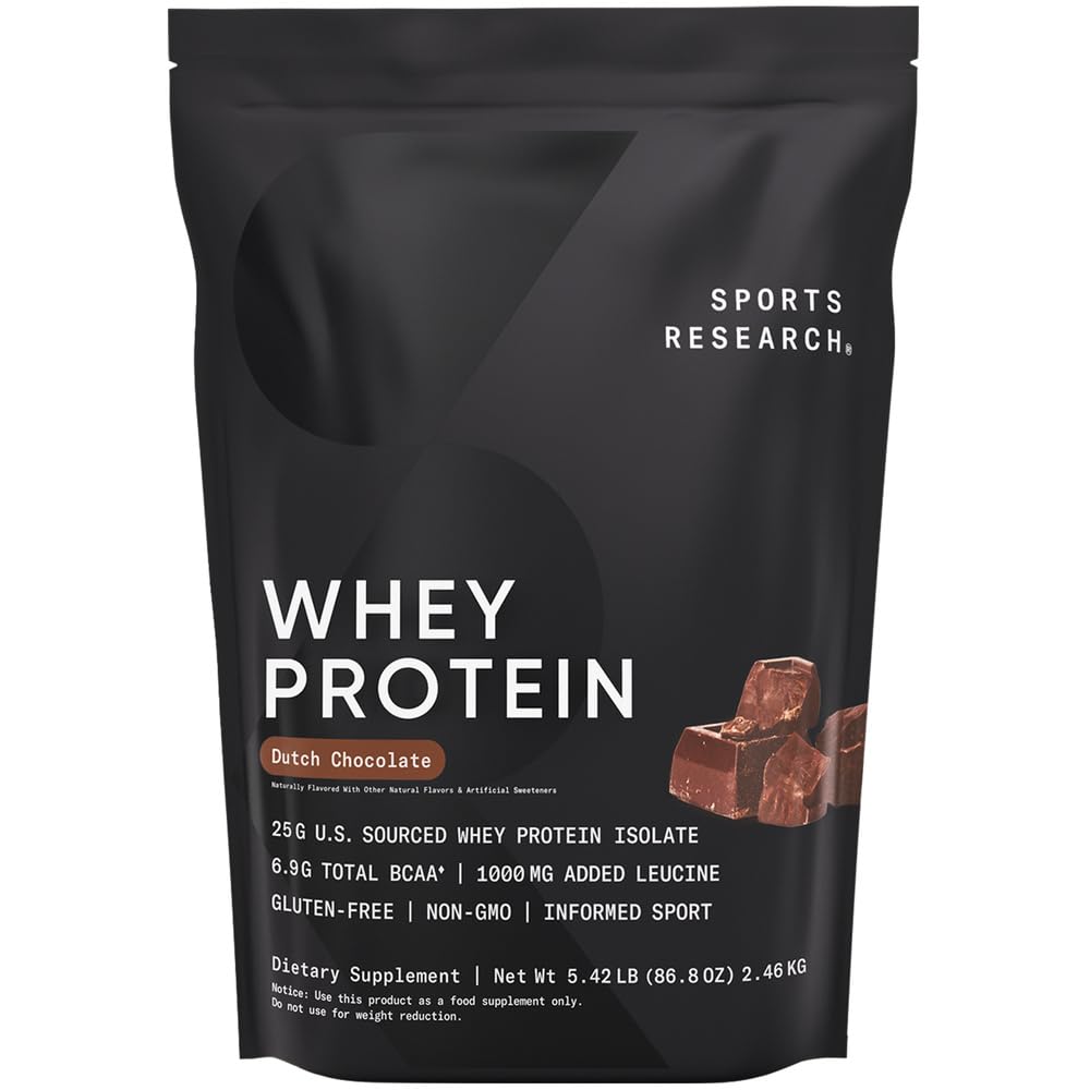 Sports Research Whey Protein - Urheilu ravitsemus Whey Isolate Protein Powder for Lean Muscle Building & Treout Recovery - 5 lb Bag Bulk Protein Powder 25g per Serving - Dutch Chocolate, 60 tarjoilua